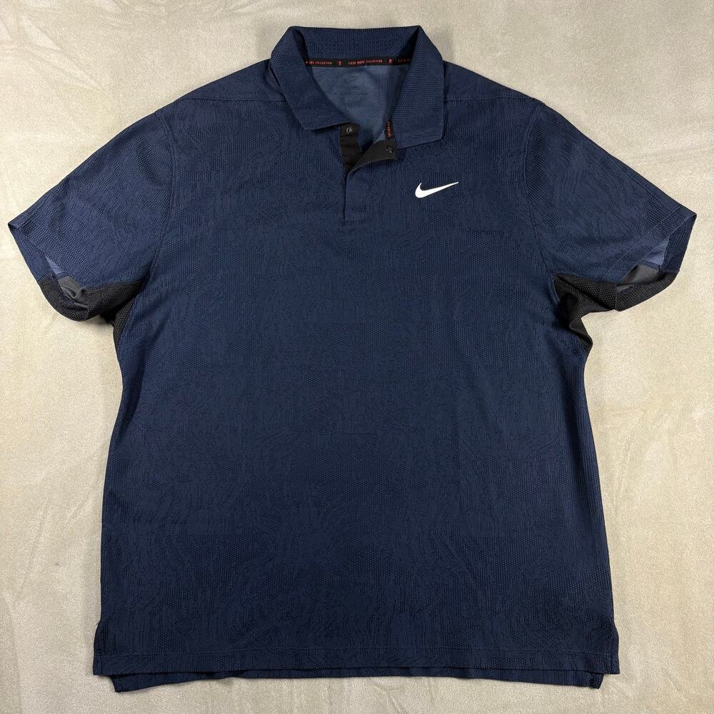 Nike Tiger Woods Collection Golf Polo Shirt Mens L Navy Dri-Fit ADV Performance